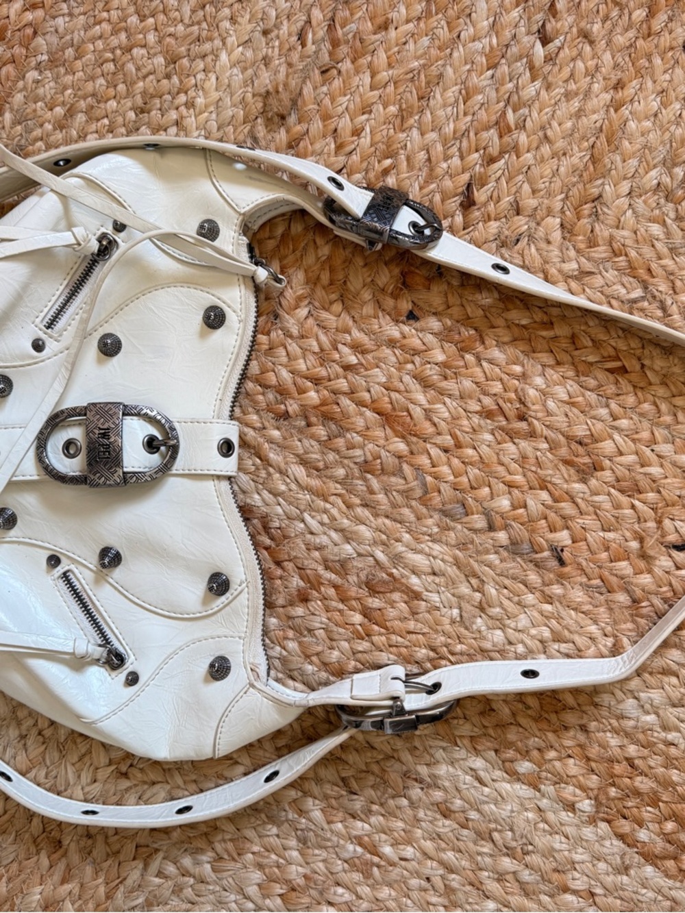 JW PEI White Shoulder Bag with Studded Buckle Detail